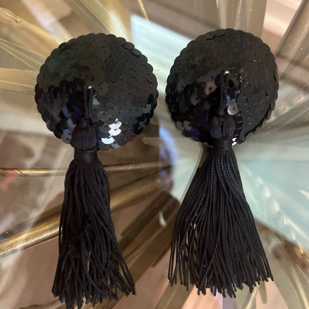 Agent Provocateur Black Sequin and Fringe Pasties w/ stickers